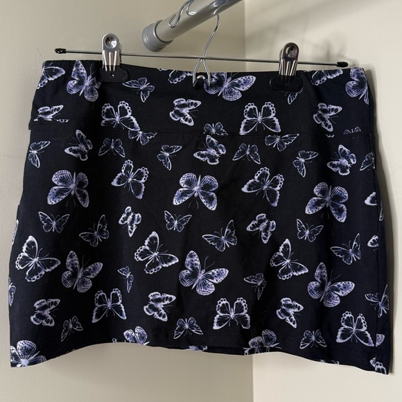 Y2K inspired Black Mini Skirt | Retro Neon Butterfly Print - Picture 4 of 5